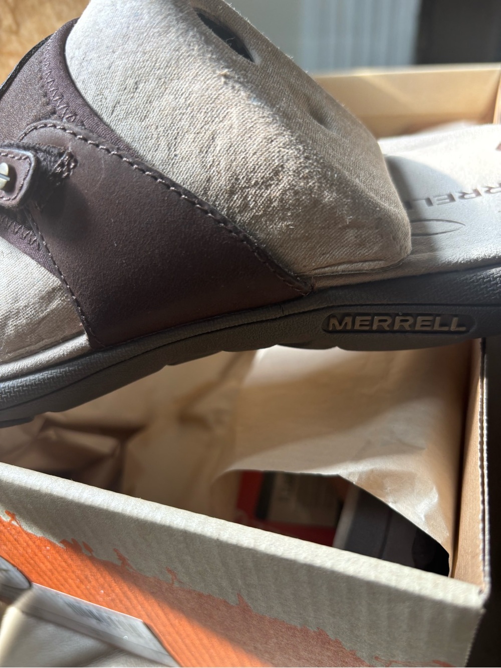 Merrell NEW Brown Leather Slip-On Sandal - Picture 5 of 7
